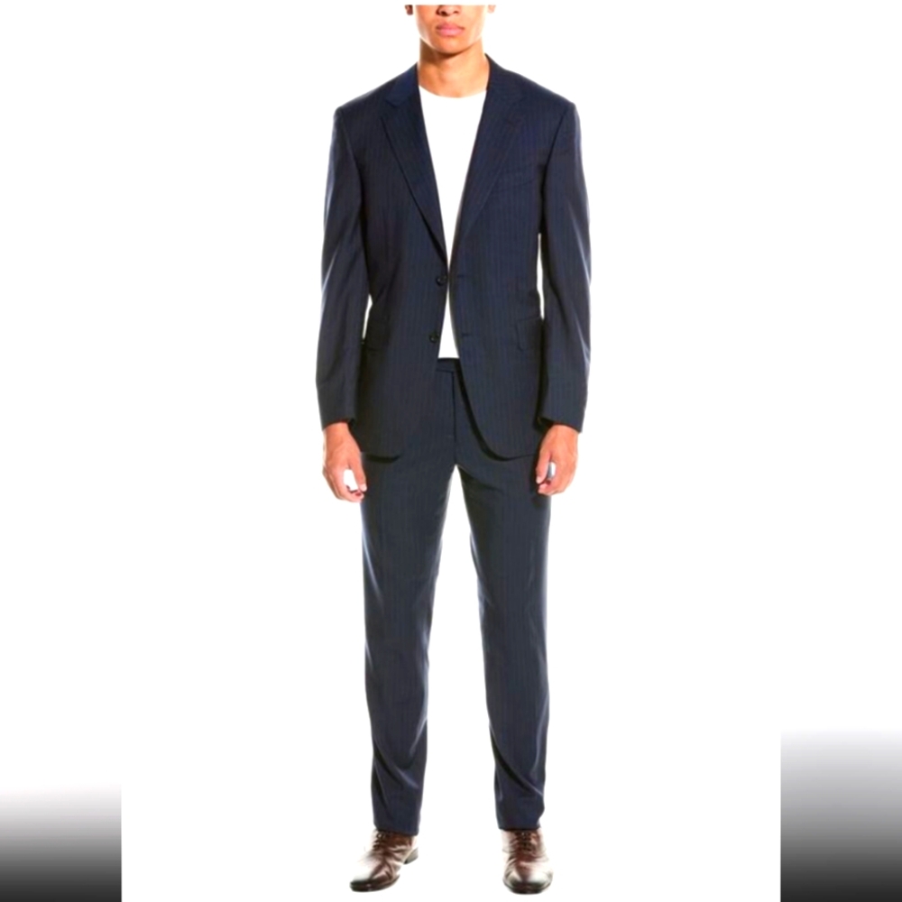 Canali 2 Piece Wool Suit Dark Navy Pleated Cuffed Bloomingdales Mens Size 50L